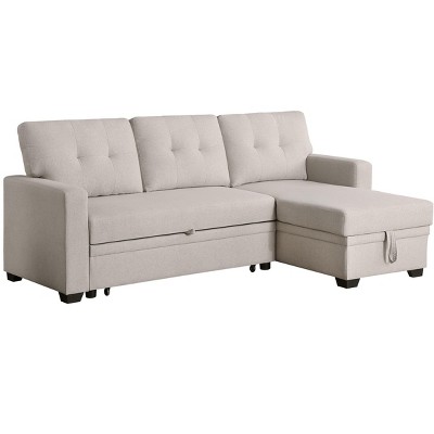 NicBex Line Sleeper Sectional Sofa,L-Shaped Couch with Reversible Storage Chaise for Living Room,Apartment,Office,Beige