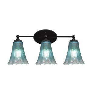 Toltec Lighting Capri 3 - Light Vanity in  Matte Black with 5.5" Fluted Teal Crystal  Shade - 1 of 2