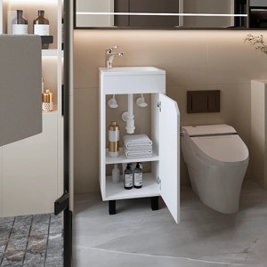 Gulches Classic White Bathroom Vanity with Integrated Sink and Faucet, One-Door Cabinet - 1 of 4