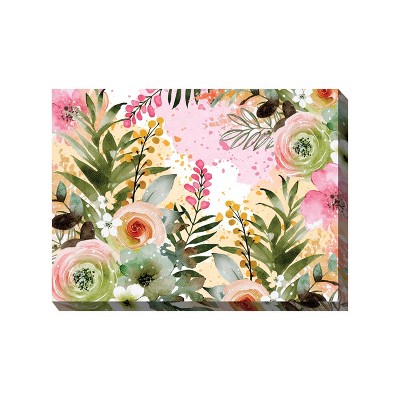 Cottage Garden West of The Wind Meadow Dance Pink, Green, Orange 40 x 30 Inch Waterproof Gallery Wrapped Canvas, Outdoor Garden, Yard, Patio All