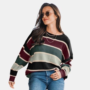 Women's Striped Drop Shoulder Sweater - Cupshe - 1 of 4