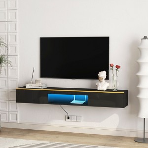 Sapphtopaz Wall Mounted Floating TV Stand for TVs Up to 70" with LED Entertainment Center with Storage Cabinets for Living Room - 1 of 4