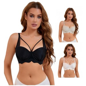 INSPIRE CHIC 3 Pcs Women's Soft Underwire Front Cross Lightly Adjustable Straps Training Minimizers Bras - 1 of 4