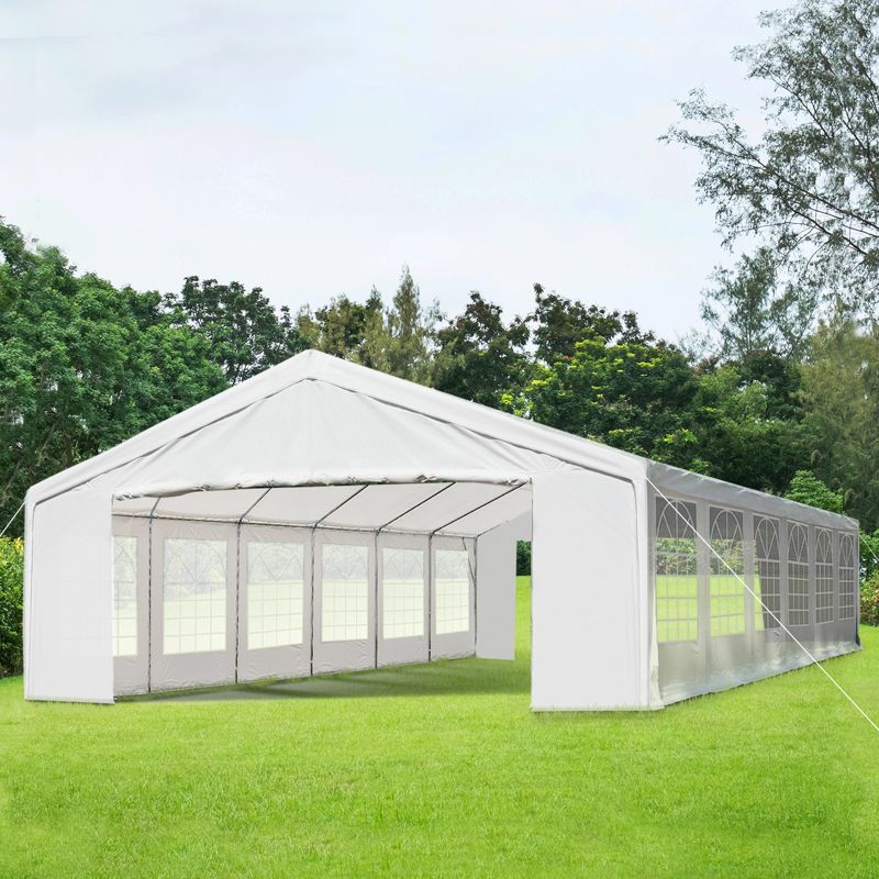Outsunny 20' x 40' Large Outdoor Carport Canopy Party Tent with Removable Protective Sidewalls & Versatile Uses, White, 3 of 10