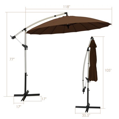 Tangkula 10 FT Patio Offset Hanging Market Umbrella Cantilever Outdoor Umbrella w/Crank & Cross Base Tan