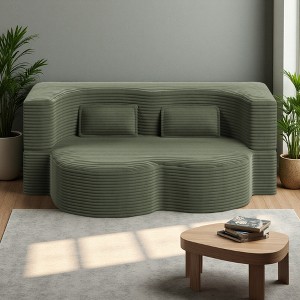 78" Plush Corduroy Floor Sofa Bed with Foam Support, Convertible, No Assembly - 1 of 4