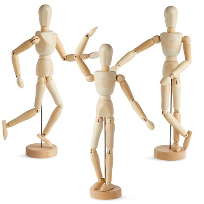 Le Juvo 3 Pack Drawing Mannequin, Wooden Figure Model for Artists and Home Decor, 13"