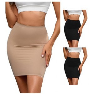 INSPIRE CHIC 3 Packs Women's High Waisted Shapewear Tight Slimming Tummy Control Half Slips Body Shaper - 1 of 4