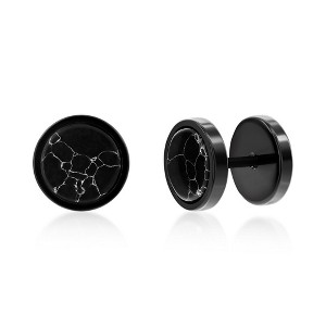 Metallo Stainless Steel Round Stud Earrings - Black Marble - Black - 1 of 2