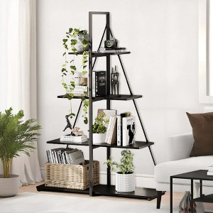 4-Tier Ladder Bookshelf, A-Shaped Ladder Bookcase - Space-Saving Storage Organizer for Plants & Decor, Sturdy PB Board for Bedroom - 1 of 4