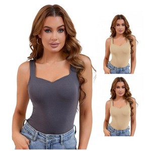 INSPIRE CHIC 3 Packs Women's Wide Strap Sweetheart Neck Undershirt Base Layer Tank Tops with Built in Bra - 1 of 2