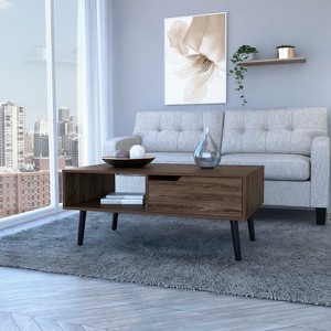 Coffee Table Bull, One Drawer, One Open Shelf, Four Legs, Dark Walnut Finish - 1 of 1