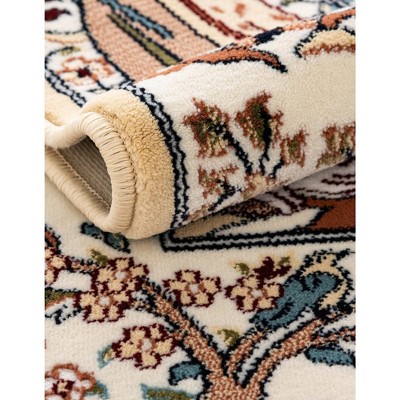 Tan and Blue Synthetic Low Pile Rectangular Area Rug