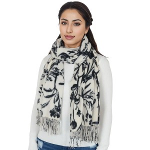 Anna-Kaci Women's Floral Print Winter Scarf Soft Cashmere Feel Fringe Shawl Wrap Scarves for Evening Dress - 1 of 4