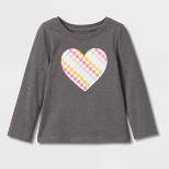 Toddler Girls' Checkered Heart Long Sleeve Graphic T-Shirt - Cat & Jack™ Gray