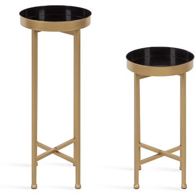 Elegant Gold and Black Round Metal Mirrored Tray Table Set