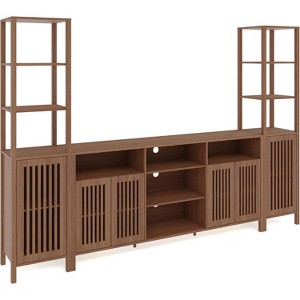 3-Piece Large TV Stand with Bookshelves for TVs Up to 70", Farmhouse Entertainment Center with Shelves, 70" Media Console Table for Living Room - 1 of 4