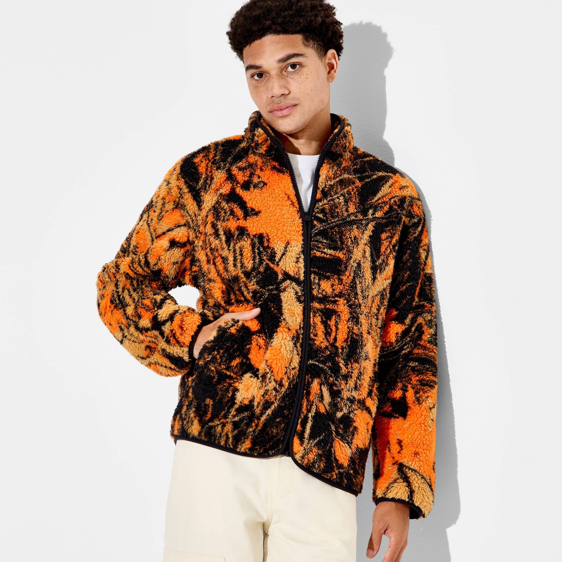 Men's Plaid High Pile Fleece Shirt - Original Use™ Orange Camo