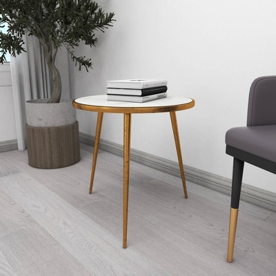 Elegant Gold & Marble Round Accent Table - 21" x 20"