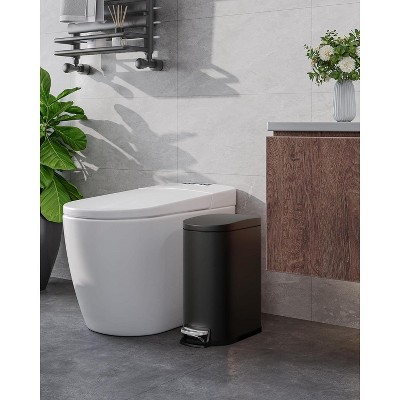 Acekool 2.6 Gallon Stainless Steel Bathroom Trash Can with Soft-Close Lid, Step-On Pedal, Inner Bucket & Rear Handle, Black