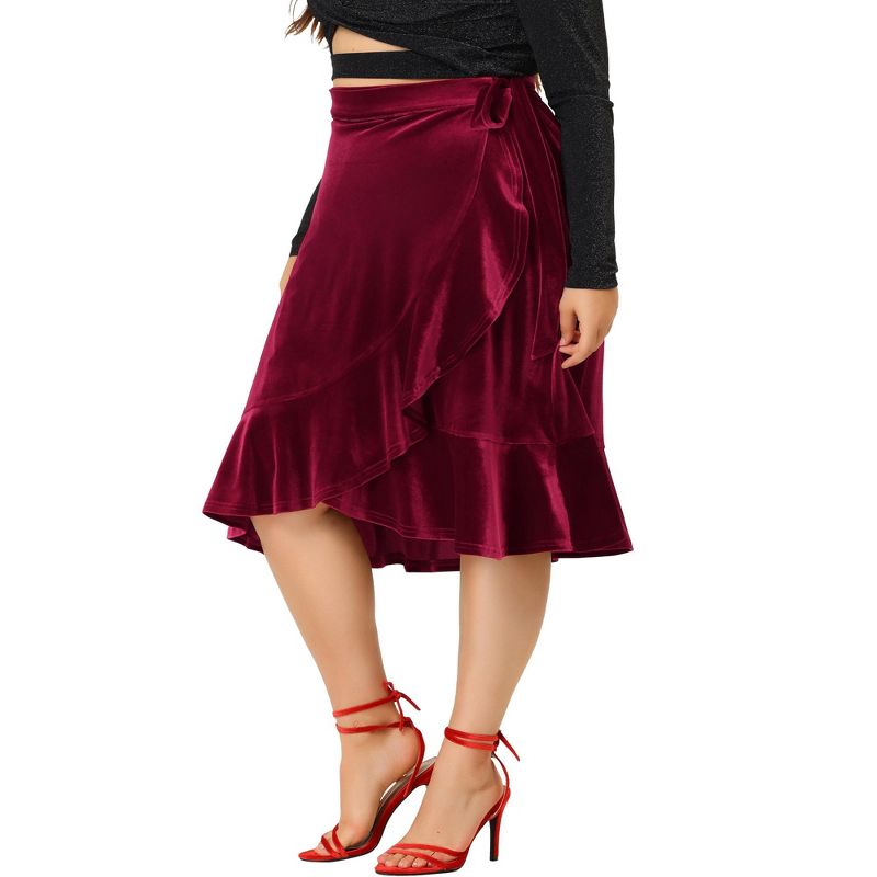 Agnes Orinda Women's Plus Size Skirt Ruffled Hem Velvet Wrap Skirts, 2 of 6