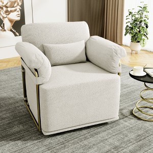 360-Degree Swivel Square Accent Sofa Chair, Plush Fabric Lounge Chair with Gold Metal Legs, Comfortable Armchair for Living Room - 1 of 4