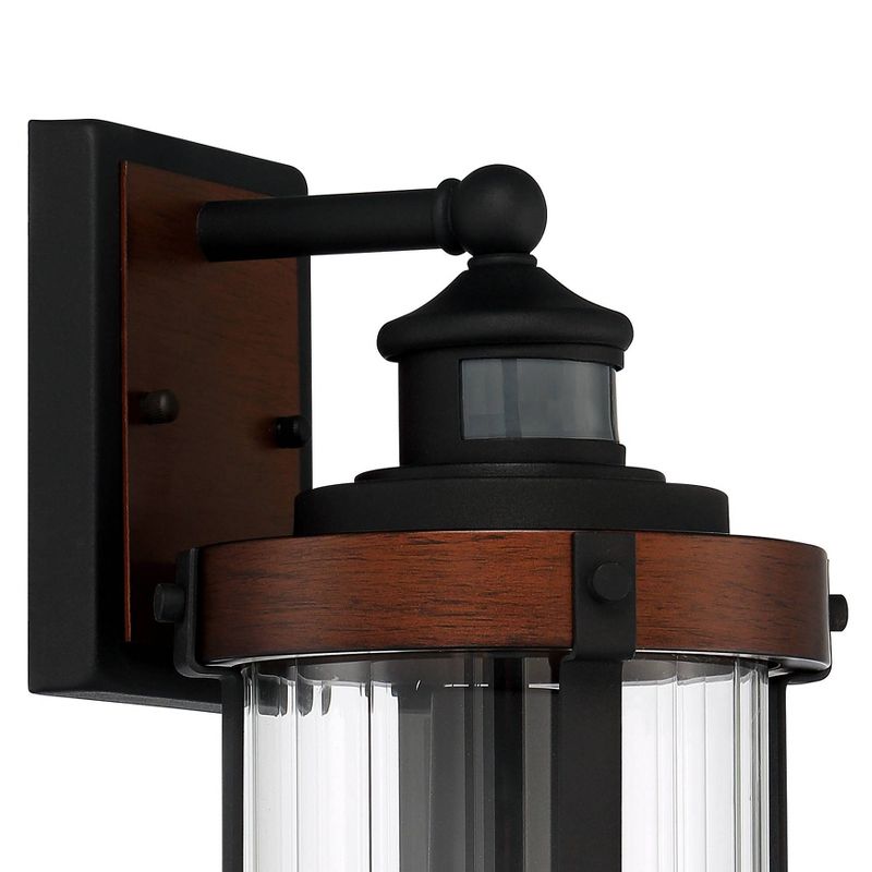 John Timberland Stan Industrial Outdoor Wall Light Fixture Dark Faux Wood Black Motion Sensor 15 1/2" Clear Glass for Post Exterior Barn Deck House, 3 of 8