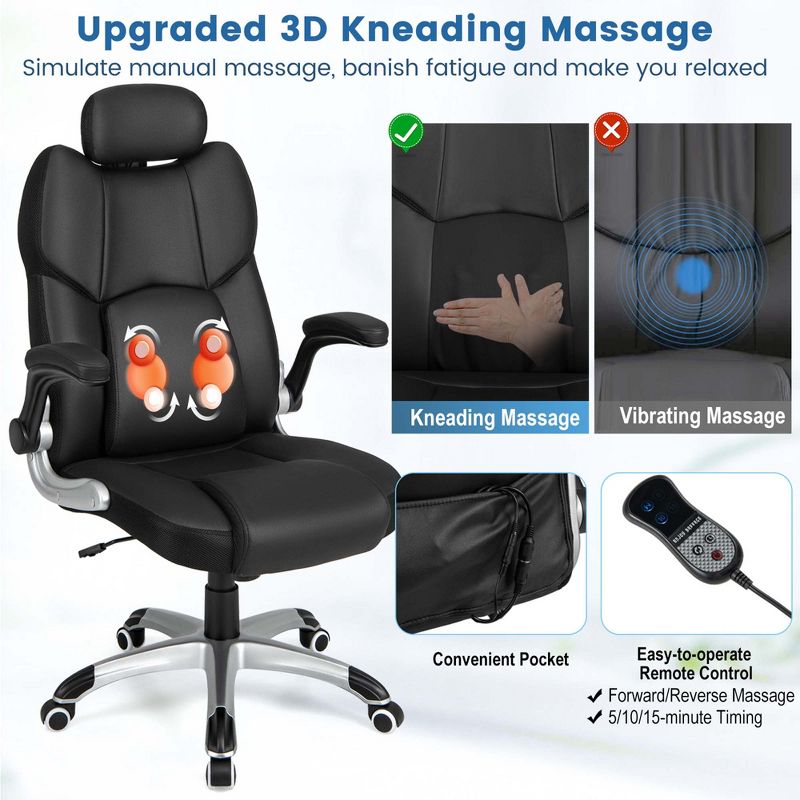 Costway Kneading Massage Office Chair Height Adjustable Swivel Chair with Flip-up Armrests, 5 of 11