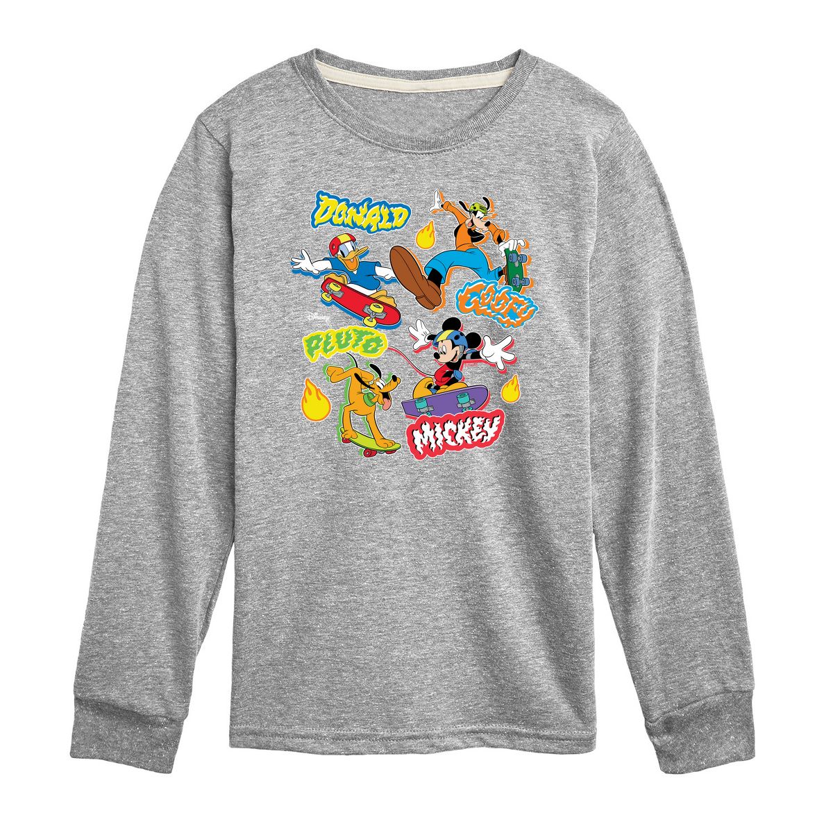 Boys' - Disney - Mickey Goofy Pluto Donald Skate Crew Long Sleeve Graphic T-Shirt