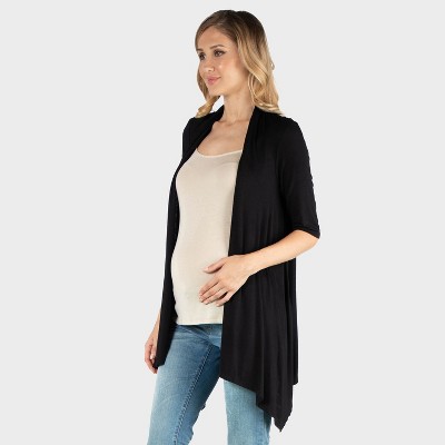24seven Comfort Apparel Maternity Open Front Draped Jacket with Flowy Hem