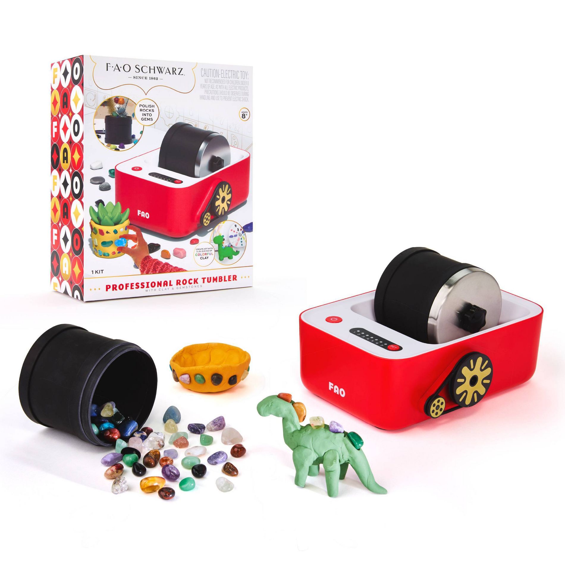 FAO Schwarz Toy Kids' Rock Tumbler with Clay and Gemstones - 22pcs: Science Creativity Kit for Grade 3