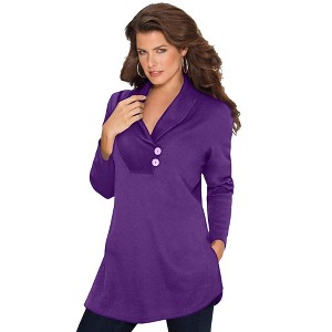 Roaman's Women's Plus Size Thermal Shawl Collar Tunic - 1 of 4