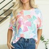 Amaryllis Women’s Textured Knit Top Short Sleeve Relaxed Fit Crew Neck Playful Bow Print Lightweight - 3 of 4