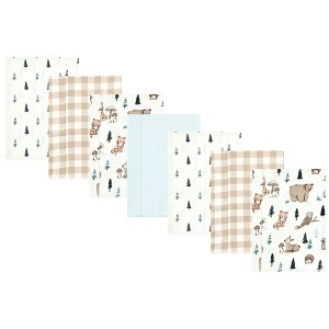 Hudson Baby Infant Boy Cotton Flannel Burp Cloths, Boy Woodland Pals 7-Pack, One Size - 1 of 4