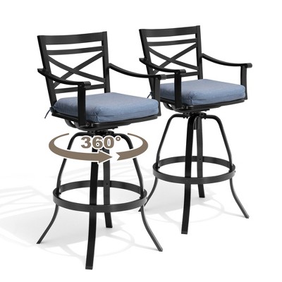 Pellebant Outdoor Patio Aluminum Swivel Barstools with Sunbrella Cushion, Back and Arms