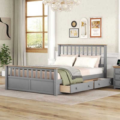 Full/Queen Size Wooden Platform Bed with Two Drawers 4B - ModernLuxe