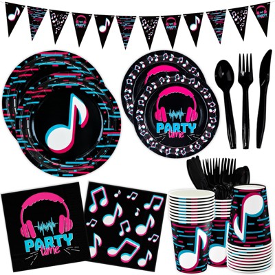 DYLIVeS 180 Pcs Music Party Supplies - Music Theme Birthday Party Decorations for Girls - Banner, Plates, Cups, Napkins, Cutlery (Serves 24)