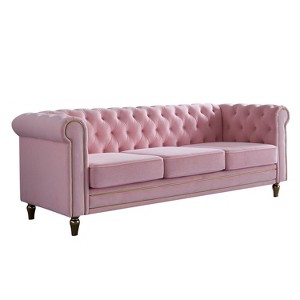 NicBex 84.65 Inch Modular Sectional Sofa Couch with Tufted Backrest Mid-Century 3-Seater Sofa with Gold Ribbon Decoration for Living Room - 1 of 4