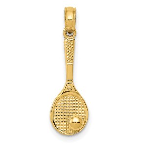 Black Bow Jewelry 14k Yellow Gold Small 3D Tennis Racquet and Ball Pendant - 1 of 4