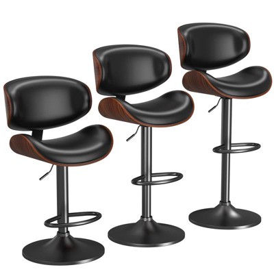 Gikpal Barstools, Adjustable Bentwood Barstools, Modern PU Leather Upholstered Bar Chair with Back and Footrest, for Bar, Dining Room