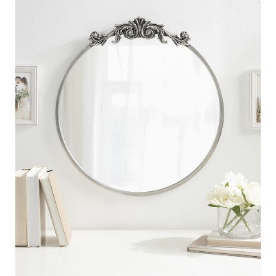 Arendahl 24" Round Silver Wood Vanity Mirror with Baroque Crown