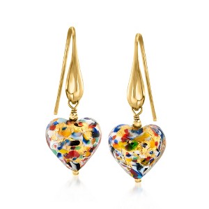 Ross-Simons Italian Murano Glass Multicolored Heart Drop Earrings in 18kt Gold Over Sterling For Women - 1 of 4