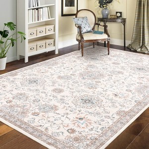 Vintage Washable Rugs, Low Pile Floral Bedroom Rugs for Living Room, Soft Low Pile Non-Slip Throw Rug for Dining Room Office - 1 of 4