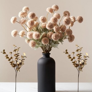 Attop Beige Fake Flowers Silk 10 Stems With Eucalyptus Artificial Mums Long Stem Tan Nude Cream Neutral Floral - 1 of 4