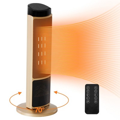 FONTOI 23" Oscillating Ceramic Tower Indoor Space Heater for Home with Thermostat ECO Mode, 12H Timer Safety Protection Winter, Gold, 9.1"*7.9"*23.6"