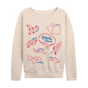 Women's - Instant Message - Pasta Lover Oversized Lightweight French Terry Wide Neck Long Sleeve Shirt - 1 of 4