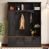 76"H Entryway Hall Tree With Shoe Bench, Freestanding Coat Rack with 8 Hooks & Storage Shelf, Wooden Entryway Bench for Living Room Hallway - 2 of 4