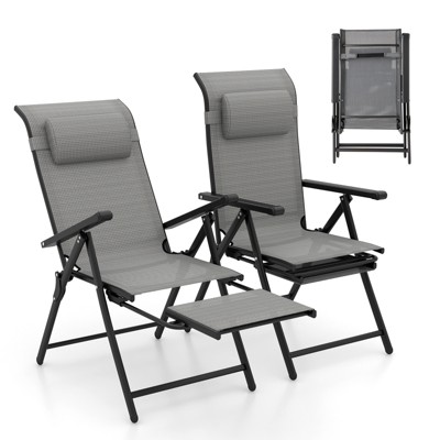 Tangkula Folding Patio Chairs Set of 2 Lounge Chairs w/ 10-Level Adjustable Backrests