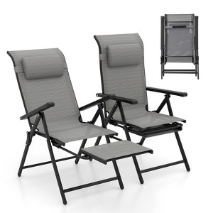 Tangkula Folding Patio Chairs Set of 2 Lounge Chairs w/ 10-Level Adjustable Backrests - 1 of 4