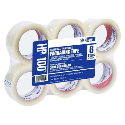Shurtape  Carton Sealing Tape, 1.6 mil, Clear, PK6 HP 100